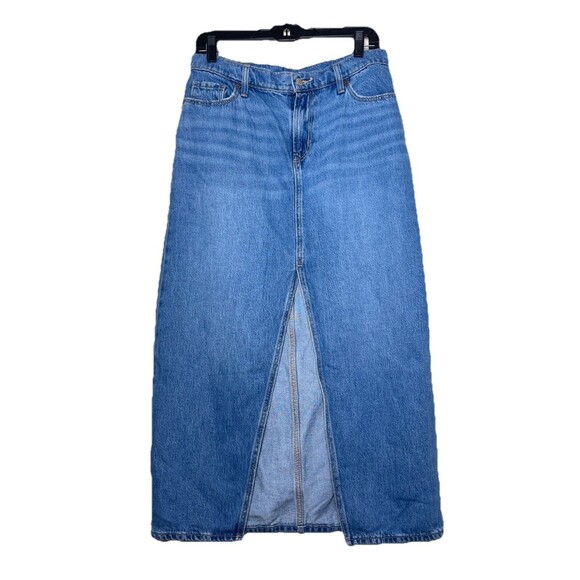 Old Navy Denim Front Slit Midi Skirt Women's Size 6 Boho Western Skirt Pockets - Picture 1 of 9